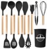 12-piece premium silicone kitchen utensil set with wooden handles and storage holder