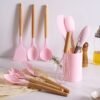12-piece premium silicone kitchen utensil set with wooden handles and storage holder