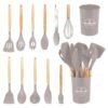 12-piece premium silicone kitchen utensil set with wooden handles and storage holder