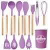 12-piece premium silicone kitchen utensil set with wooden handles and storage holder