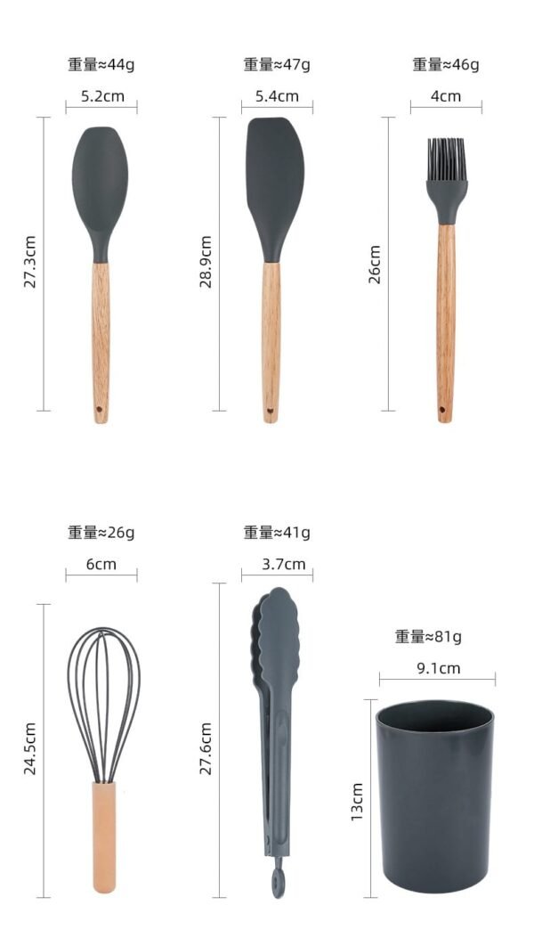 12-piece premium silicone kitchen utensil set with wooden handles and storage holder