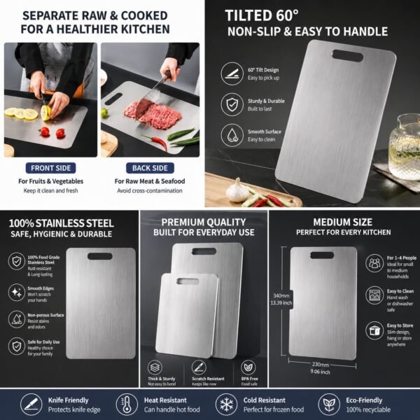304 stainless steel double-sided cutting board for hygienic food preparation