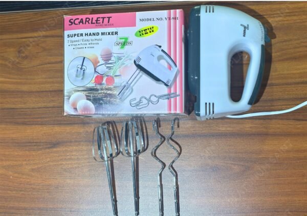 7-speed electric hand mixer with stainless steel beaters for baking and food preparation