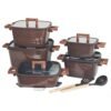 DONNOR 15-piece premium square granite non-stick cookware set with tempered glass lids and wood-grain handles