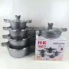 H·K 10-piece granite non-stick cookware set with tempered glass lids and die-cast aluminum construction