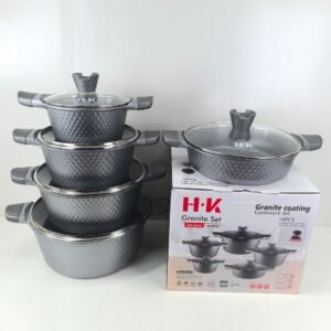 H·K 10-piece granite non-stick cookware set with tempered glass lids and die-cast aluminum construction