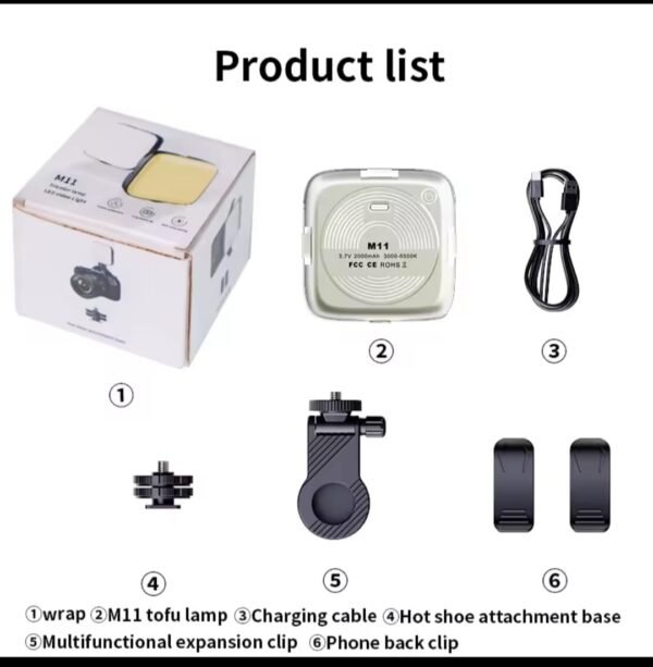 M11 rechargeable mini LED fill light with adjustable brightness for photography and video recording