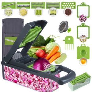 15-in-1 multifunctional vegetable cutter set with stainless steel blades and food container