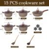 NIKKIMARKET premium 15-piece non-stick cookware set with tempered glass lids and induction-compatible aluminum pots