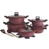 NIKKIMARKET premium 15-piece non-stick cookware set with tempered glass lids and induction-compatible aluminum pots