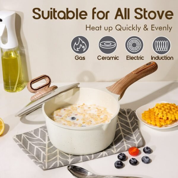 NIKKIMARKET premium 15-piece non-stick cookware set with tempered glass lids and induction-compatible aluminum pots