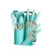 Premium 19-piece silicone kitchen utensil set with stainless steel knives, cutting board, and storage holder