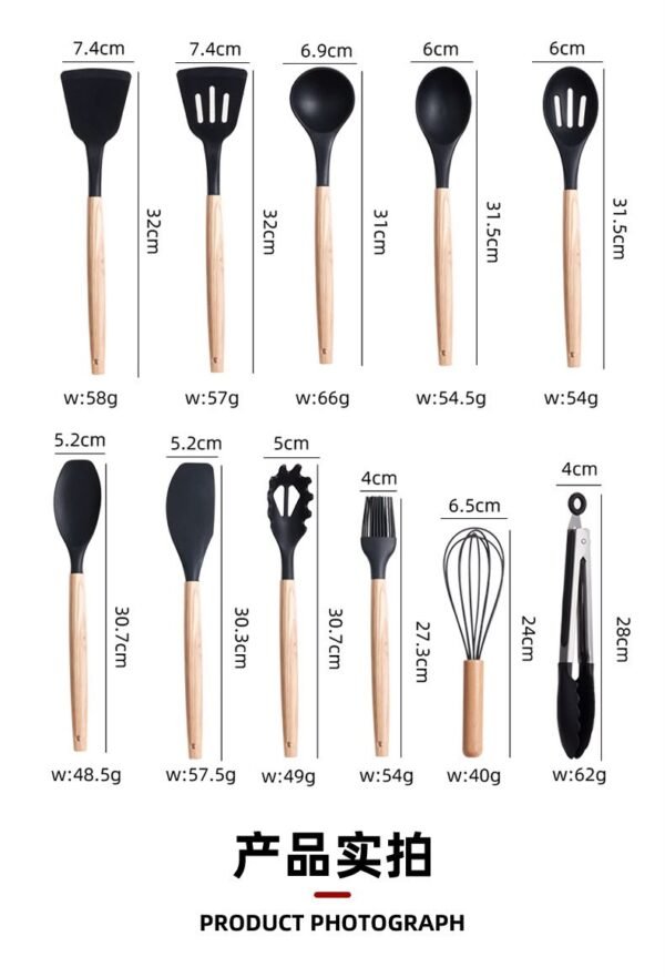 Premium 19-piece silicone kitchen utensil set with stainless steel knives, cutting board, and storage holder