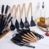 Premium 19-piece silicone kitchen utensil set with stainless steel knives, cutting board, and storage holder