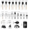 Premium 44-piece silicone kitchen utensil set with wooden handles, stainless steel accessories, and countertop holder