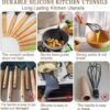 Premium 44-piece silicone kitchen utensil set with wooden handles, stainless steel accessories, and countertop holder