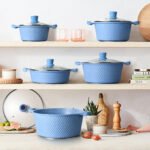 Queen Time premium non-stick cookware set with tempered glass lids and silicone handles