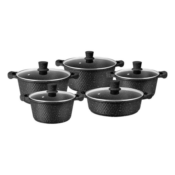 Queen Time premium non-stick cookware set with tempered glass lids and silicone handles