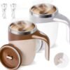 Rechargeable self-stirring mug with 304 stainless steel interior and one-touch magnetic mixing