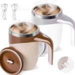 Rechargeable self-stirring mug with 304 stainless steel interior and one-touch magnetic mixing