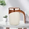 Rechargeable self-stirring mug with 304 stainless steel interior and one-touch magnetic mixing