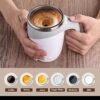 Rechargeable self-stirring mug with 304 stainless steel interior and one-touch magnetic mixing
