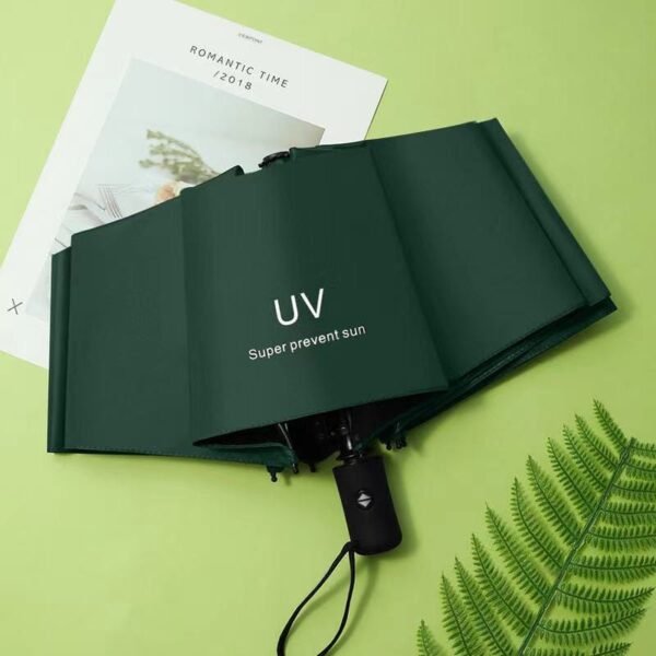 Compact UV sun protection folding umbrella with UPF 50+ canopy for rain and sunshine