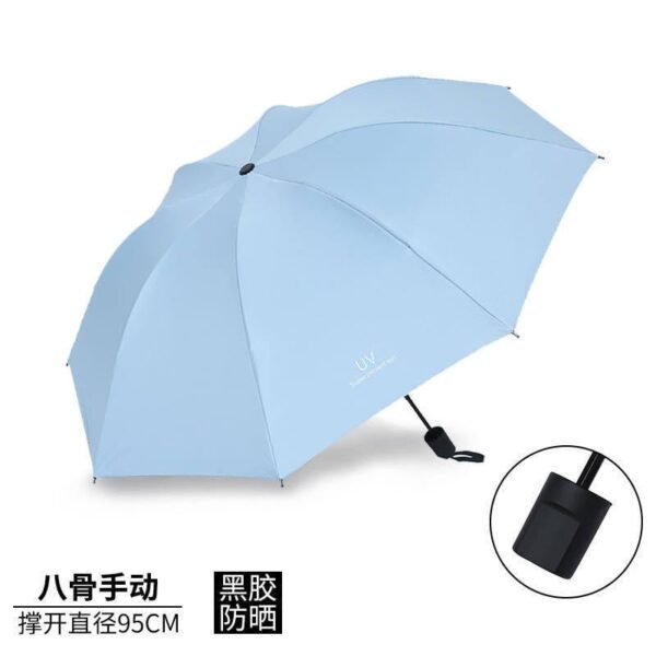 Compact UV sun protection folding umbrella with UPF 50+ canopy for rain and sunshine