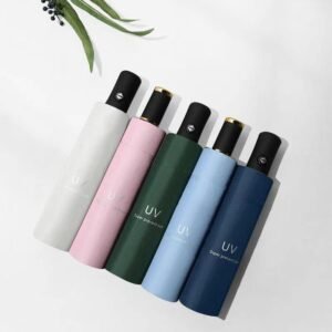 Compact UV sun protection folding umbrella with UPF 50+ canopy for rain and sunshine
