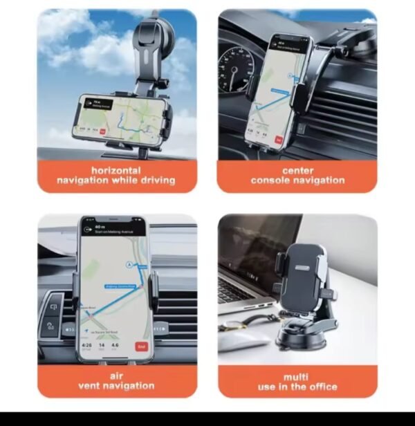 Waterfall automatic locking car phone holder with 360-degree rotating suction cup mount