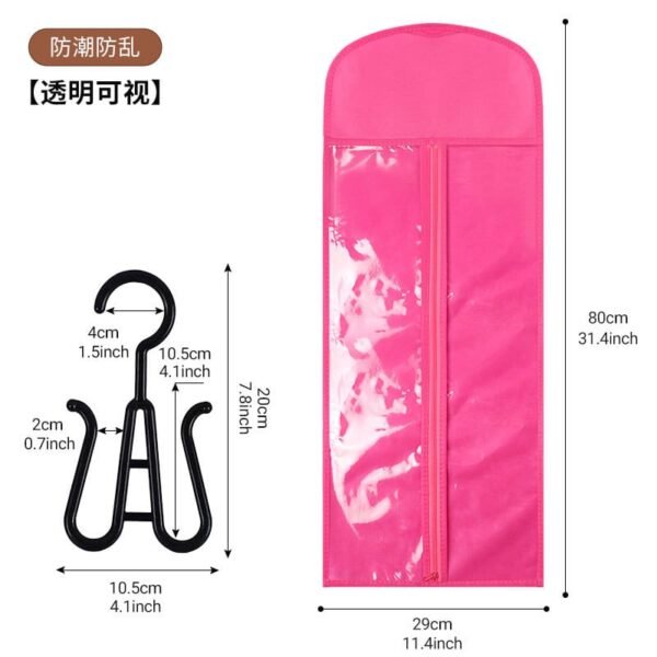Wig storage bag with transparent window and hanging hook for wig organization