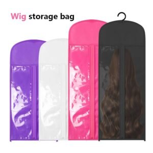 Wig storage bag with transparent window and hanging hook for wig organization