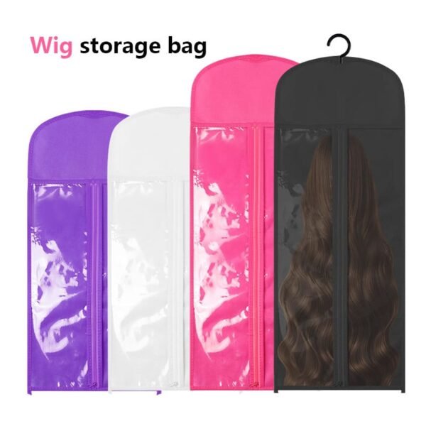Wig storage bag with transparent window and hanging hook for wig organization