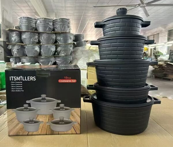 10-piece City Wall granite non-stick cookware set with five pots and glass lids