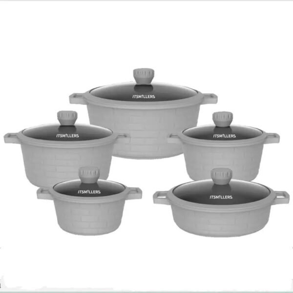 10-piece City Wall granite non-stick cookware set with five pots and glass lids