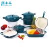 11-piece enamelled cast-iron cookware set with casserole pots, grill pan, roasting pan and covers