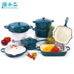 11-piece enamelled cast-iron cookware set with casserole pots, grill pan, roasting pan and covers