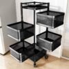 5-tier rotating kitchen storage rack with square baskets and wheels