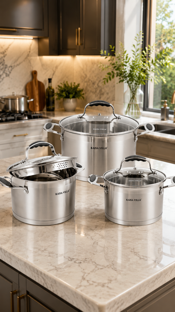 Kaisa Villa 6-Piece 304 Stainless-Steel Stockpot Set with Glass Lids