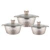 6-piece granite non-stick casserole cookware set with three pots and glass lids