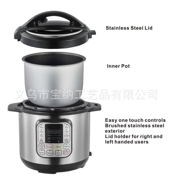 6L 16-in-1 electric pressure cooker with digital controls and stainless steel exterior
