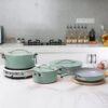 7-piece ceramic non-stick cookware set with stockpot, saucepan, sauté pan and frying pan