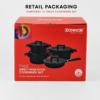 DONNOR Geely 13-piece grey non-stick cookware set and silicone-rimmed lids.