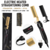 Black 2-in-1 electric hot comb hair straightener and curler with indicator lights and rotating power cord.