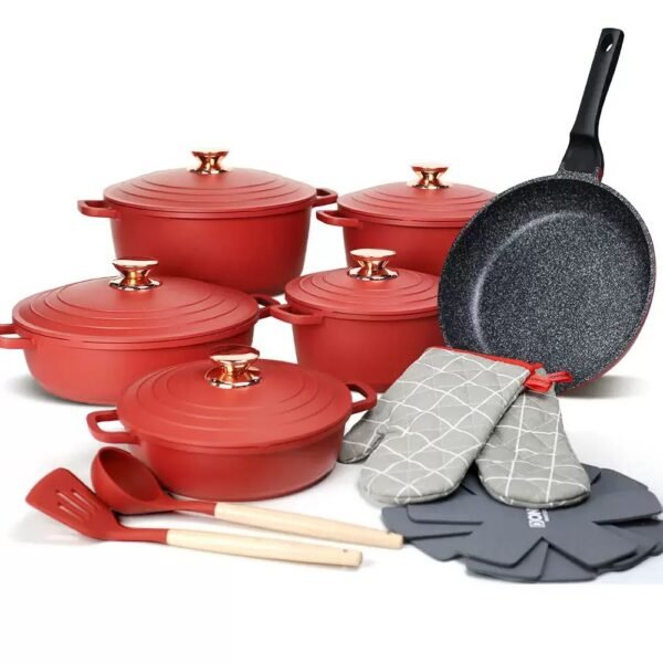 DONNOR Classic 18-piece granite non-stick cookware set with pots, frying pan and accessories