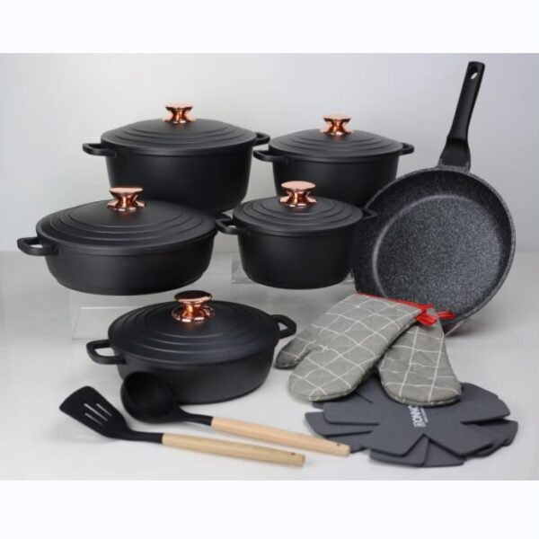DONNOR Classic 18-piece granite non-stick cookware set with pots, frying pan and accessories